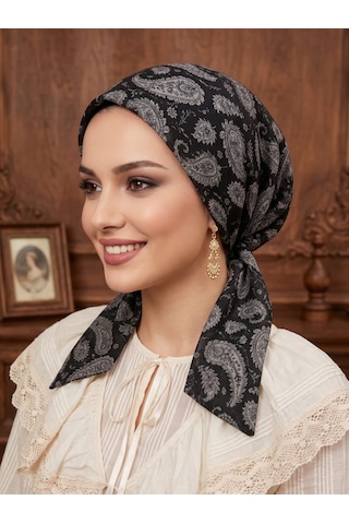 Raşelkori Tesettür Eşarp Bone Siyah - Bej