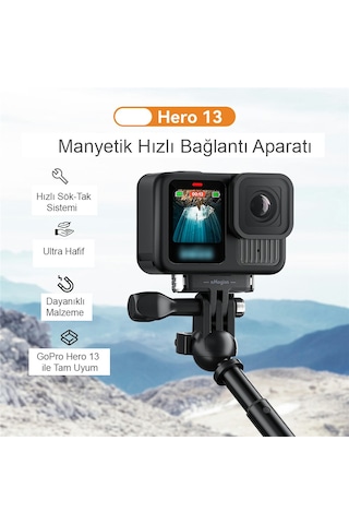 Gopro Hero 13 Uyumlu Amagisn Manyetik Hızlı Bağlantı Aparatı Magnetic Quick Release Mount Base Adaptör Siyah