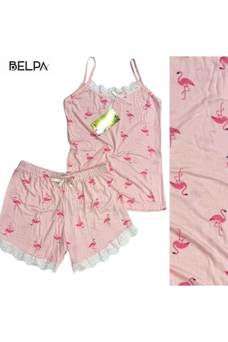 Belpa Sıla Sella Bamboo Kadın Şortlu Pijama Takımı Askılı Dantel Detaylı Çok Renkli