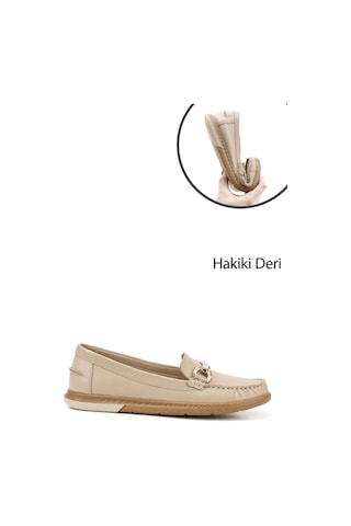 Gönderi(R) Gönderi R Bej Antik Tokalı Rok Hakiki Deri Comfort Loafer Bej