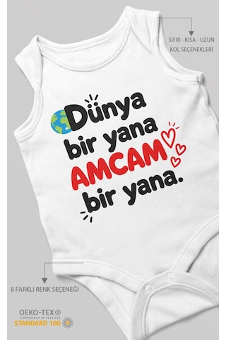 Morivokids Dünya Bir Yana, Amcam Bir Yana Sıfır Kollu Bebek Zıbını %100 Pamuk Beyaz