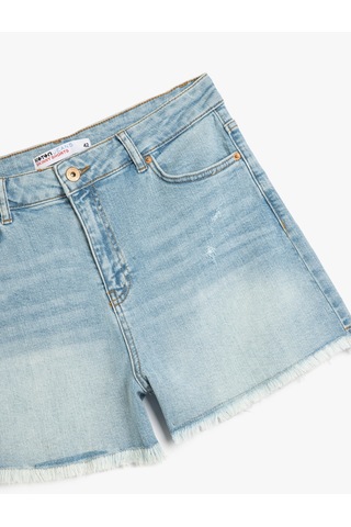 Koton Rahat Kesim Yıpratma Detaylı Denim Şort Açık İndigo 5sal40013md Açık İndigo