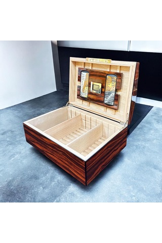 Lubinski İtaly Bombeli Humidor Puro Kutusu Maun 100's
