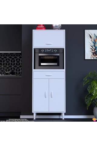Modilayn Oslo 60x162,4x56 Cm, 1 Çekmece, 3 Kapaklı. Ekmeklik / Fırın / Mikrodalga Dolabı. Beyaz