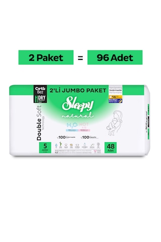 Sleepy Natural Double Soft Avantajlı Mega Paket Bebek Bezi 5 Numara Junior 96 Adet