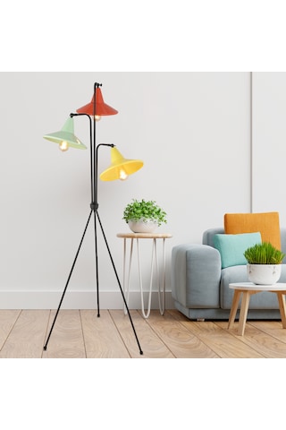 Jadira 3lü Çok Renkli Modern Tasarım Retro 3 Ayaklı Abajur Lamba Metal Lambader