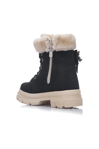 Günlük Çocuk Kışlık Spor Bot Kürklü Bağcıklı Fermuarlı Desenlı Taban Ayakkabı F200 Siyah
