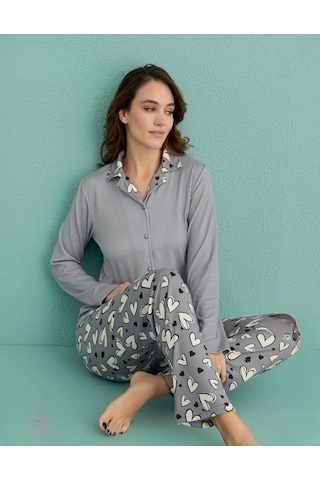 Arcan Mihra Kadın Gömlek Yaka Termal Pijama Takımı 14300/8 - 1 Adet 001