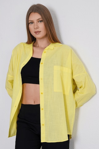 Paw Garage Kadın London Keten Tek Cepli Oversize Gömlek, Premium Kalite Keten Gömlek Sarı