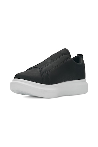 Günlük Erkek Sneaker Casual Kalın Yüksek Queen Taban Oval Burun Bant Detaylı Spor Ayakkabı 109 Siyah Beyaz