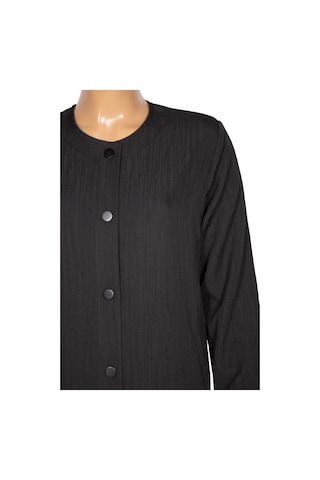 Hesna Kadın Luna Büyük Beden Kırışık Efektli Çıtçıtlı Siyah Pardesü Siyah