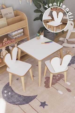 Çocuk Oyun Aktivite Masası 45x45 Cm 2 Sandalyeli Çocuk Çalışma Masası Çok Renkli