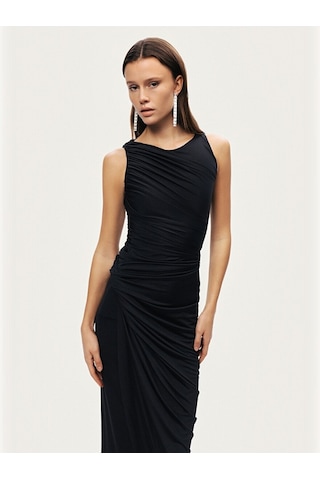 Nocturne Burgu Ve Drape Detaylı Maxi Elbise N26yn2778 Siyah