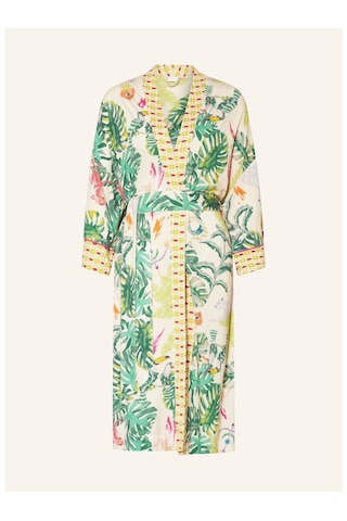 Mey Mystic Jungle Kadın Kimono, Modal Karışımlı Jersey, Desenli, Kontrast Borulu, Şal Yaka Yeşil