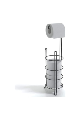 Dekoratif Yedekli Ayaklı Tuvalet Kağıtlığı Mat Siyah