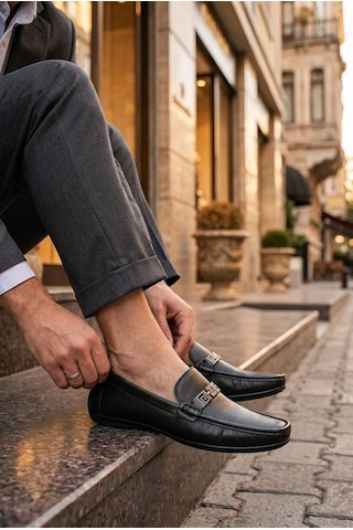 Pierre Cardin 90237 Rahat Esnek Hakiki Deri Erkek Loafer Ayakkabı Siyah
