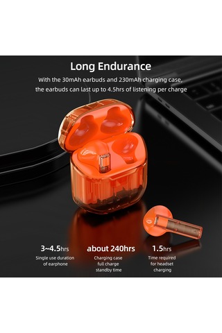 Leezsing S11 Bluetooth 5.3 Kulaklık: Şeffaf Gövde, Kayıpsız Ses, Suya Dayanıklı, Uzun Pil Ömrü, Akıllı Gürültü Engelleme, Parmak İzi Kontrolü - Siyah