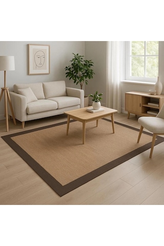 Sisal Görünümlü Yıkanabilir Dekoratif Kilim Kahverengi