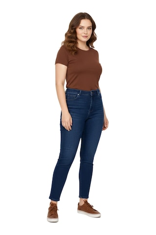Kübra Kadın Bilek Jeans Pantolon Kemer Lastikli Düğmeli Taşlı Bgl-st05058 Koyu Mavi