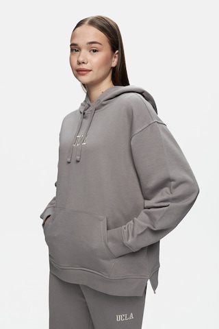 Ucla Jess Gri Kapüşonlu Nakışlı Oversize Kadın Sweatshirt Gri