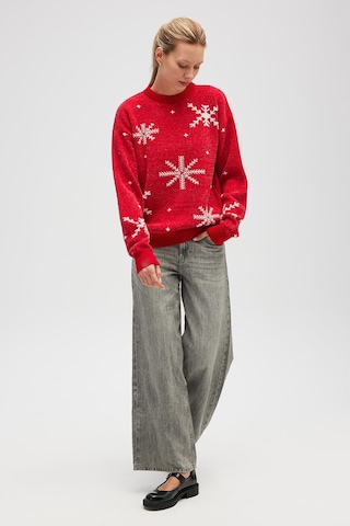 Peraluna Snowflake Kartanesi Desenli Unisex Yılbaşı Kazağı - Kırmızı Kırmızı