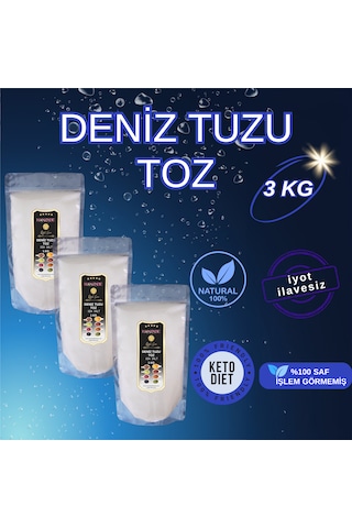 Hanzade Bitkisel Saf Deniz Tuzu Toz Öğütülmüş İyot İlavesiz 3 x 1 KG