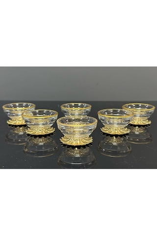 Elta Collection 6 Adet Kahve Yanı Gold Metal Ayaklı Lokumluk Şekerlik Şeffaf