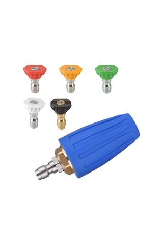 Mufunye Yüksek Basınçlı Su Pompası Mavi Bakır Kasa Rotatif Turbo Fönü - Seramik Çekirdekli + 5 Renkli Uç 1/4" Bağlantı