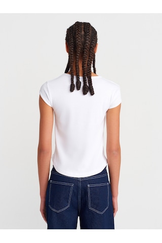Dilvin 31779 Bisiklet Yaka Basic T-shirt-beyaz Beyaz