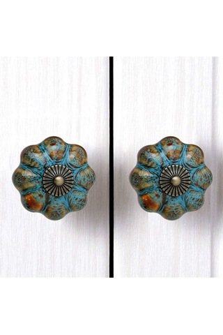 Dolaplar, Banyolar, Gardıroplar Ve Çekmeceler İçin Seramik Sırlı Kapı Kolları Mavi