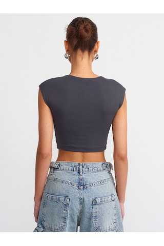 Dilvin Pamuk Ve Modal Karışımlı Crop Top Antrasit