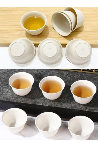 Dofolink 60ml Çay Bardakları, Pirinç Kabuğu Ve Pp Malzeme, Tek Kullanımlık, Isı Dayanıklı, 50 Adet Paket Beyaz