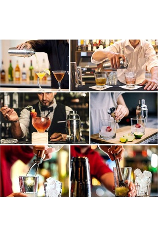 Vkemall Cg1207 13 Parça 304 Paslanmaz Çelik Kokteyl Shaker Seti İçecek Yapım Seti Doğum