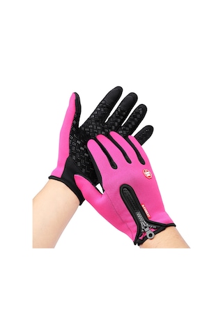 Geeksen Kışlık Dokunmatik Ekranlı Erkek Kadın Eldiveni, Isı Sağlama, Su Geçirmez Pu, Kayak Motor Bisiklet Sporu İçin, Pembe, M Kırmızı