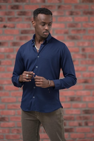 Advante İnce Fitilli Full Likralı Yaka Düğmeli Mevsimlik Slimfit Gömlek Lacivert