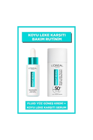 L'Oréal Paris Bright Reveal Koyu Leke Karşıtı Fluid Günlük Yüz Güneş Kremi SPF50+ 50 ML + Bright Reveal Koyu Leke Karşıtı Serum 30 ML