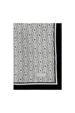 Vakko Twill İpek Şal - Helezon Monogram - Beyaz Siyah