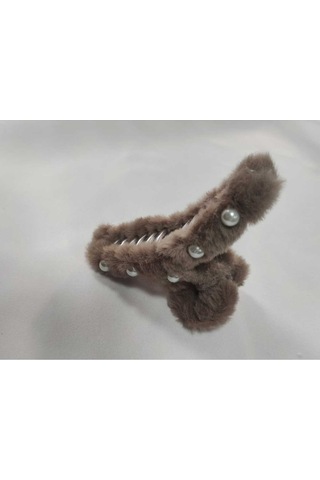 Büyük Boy İnci Peluş Mandal Toka 12 Cm Kahve