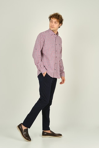 Figs Erkek Slim Fit Ekoseli Uzun Kollu %100 Pamuk Gömlek 0016 Kırmızı Kırmızı