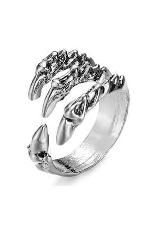 Retro Açık Vintage Titanyum Çelik Yüzük Kartal Paslanmaz Çelik Ejderha Pençesi Gümüş