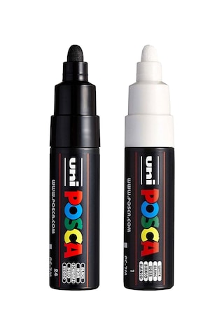 Posca Uni Pc-7m Marker Sanat Kalemi - Büyük Mermi Ucu - 4,5-5,5 Mm Uç - 2'li Paket - Siyah Ve Beyaz