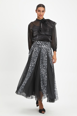 Kadın Leopar Desenli Şifon Etek - Katmanlı, Hafif Ve Zarif Tasarım - Günlük Ve Özel Davet Kullanımı İçin Etek Gri