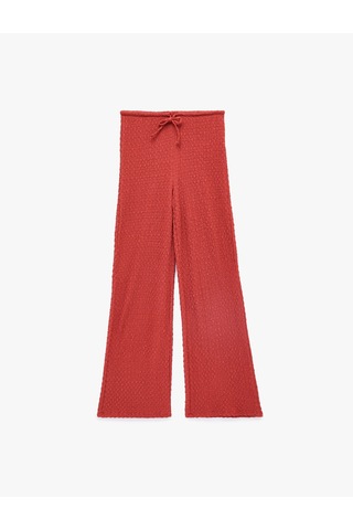 Koton Koton X Melis Ağazat - Bürümcük Kumaş Beli Bağcıklı Düz Bol Paça Pantolon Turuncu 6sak40123ek