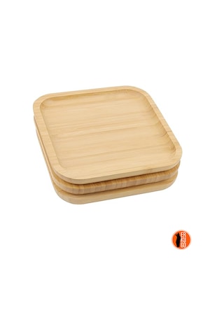 2 Adet Bambu Kare Servis Tabağı, Sunum Seti 25x25 Cm Bambu