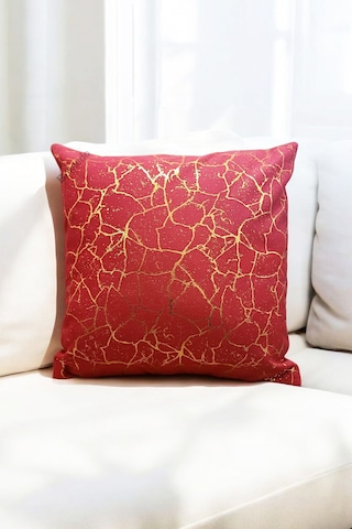 Altın Varak Desenli Dekorafit Tekli Kırlent Kılıfı 42x42 Cm Şık Ve Zarif Tasarım Kırmızı