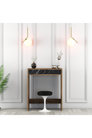 Lizbon Mini Makyaj Masası - Ceviz / Siyah Mermer