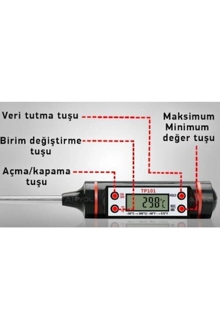 Dijital Termometre Tp101 300 C - Daldırma Tipi Gıda Termometresi
