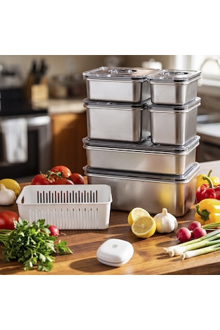 Aryıldız Vacuum & Fresh Çelik 14 Parça Saklama Kabı Seti Çok Renkli