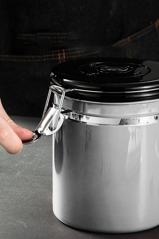 304 Çelik 1400 Ml Kelepçeli Kahve Çay Saklama Kabı Kiler Depolama Kavanozu Mt117 Gri