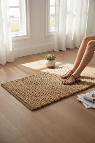 Akayev Nature Jüt Hasır Dikdörtgen Saçaklı Paspas 65x45 Cm Kahverengi
